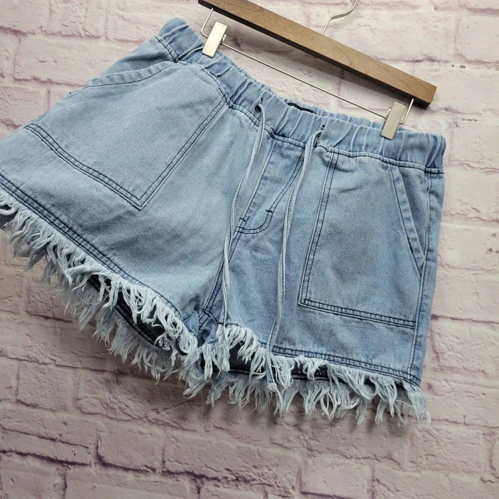 Y2K DT Jeans Denim‎ Fringe Short Shorts Womens 1XL Hippie Frayed Boho Beachwear